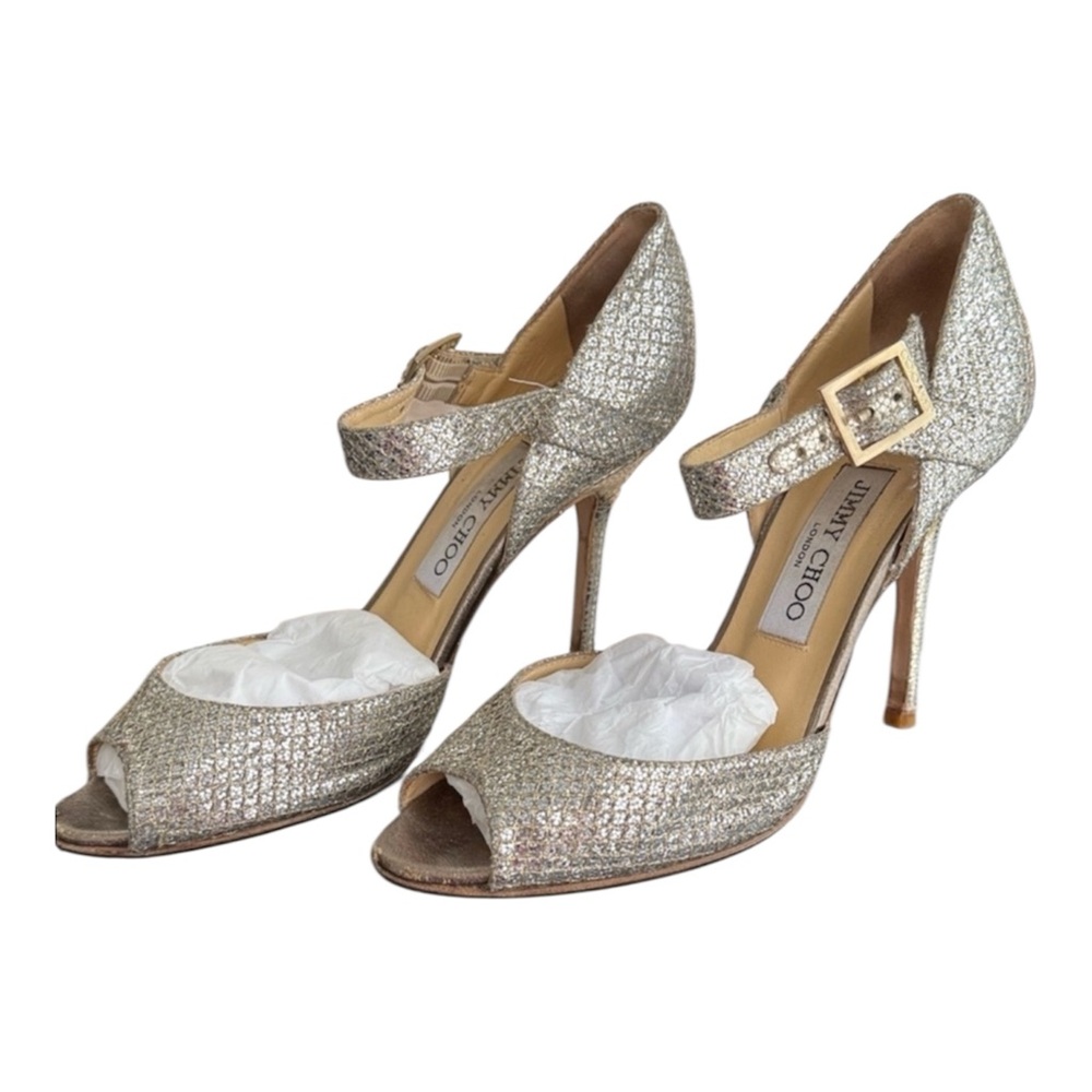 JIMMY CHOO Sparkling Peep-Toe Heels – EU 37 – Silver – Cinderella Style